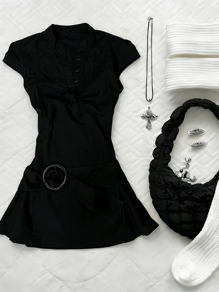 Corset Waist Cinch - فستان حفلات أسود أنيق بتصميم عتيق